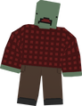 Zombie with campground clothing.